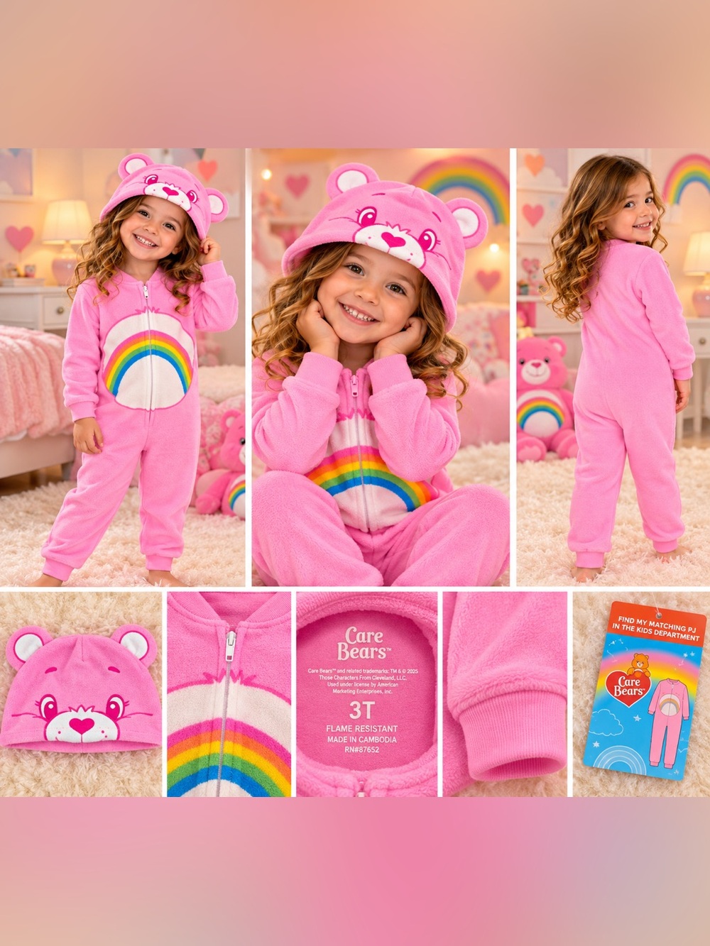 Care Bears Pink Rainbow Hooded Fleece One-Piece